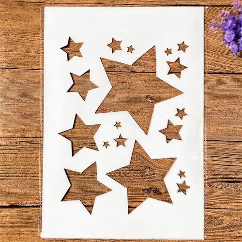 TIAMECH A4 Reusable Shinning Stars Stencil for Painting - Five-Pointed Stars Layering Template, DIY Wall Art, Wood Furniture, Scrapbook & Crafts (8.3x11.7inch) - style: Shinning Stars