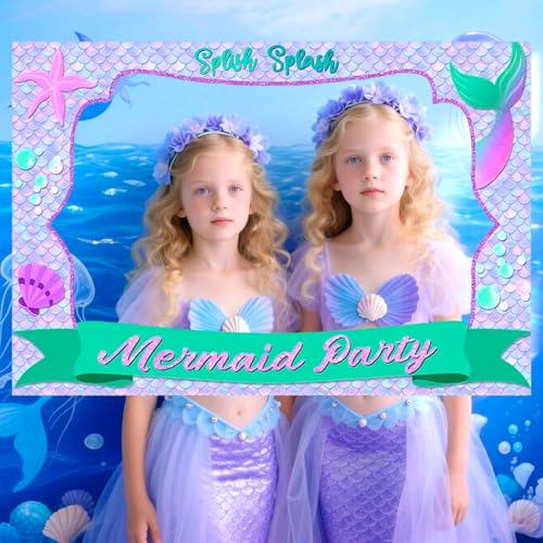 LaVenty Mermaid Party Decorations Mermaid Themed Photo Booth Props Frame Summer Beach Photo Booth Props for Under The Sea Birthday Party Bridal Shower Baby Shower Supplies