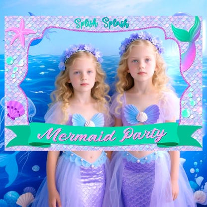 LaVenty Mermaid Party Decorations Mermaid Themed Photo Booth Props Frame Summer Beach Photo Booth Props for Under The Sea Birthday Party Bridal Shower Baby Shower Supplies