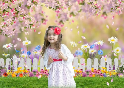 7x5ft Spring Backdrop Pink Flower Garden Photography Backdrop Easter Decor Banner Kids Children Birthday Banner X-211 - size: 7x5ft