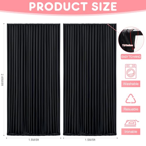 Asee'm 10x8FT Black Backdrop Curtains for Parties, Polyester Photo Fabric Curtain Backdrop Drapes for Birthday Wedding Party Decor Background Photography with Rod Pocket, 5x8FT, 2 Panels - color: Black, size: 5'(W) x 8'(H), 2 panels