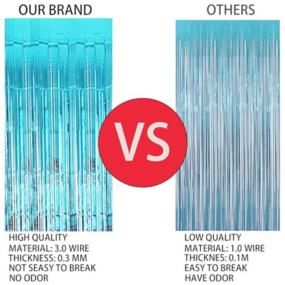 Valentines Day 3 Pack 3.3 * 8.3 ft Foil Curtain Metallic Tinsel Fringe Curtains Photo Booth Props Backdrop for Birthday Wedding Engagement Baby Shower Christmas Holiday Celebration Partyl,Light Blue - color: Light Blue, size: 3 Pack