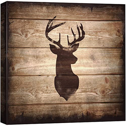 wall26 - Square Canvas Wall Art - Deer with Antler Silhouette on Rustic Wood Board Texture Background - Giclee Print Gallery Wrap Modern Home Art Ready to Hang - 16x16 inches - color: Artwork - 13, size: 16"L x 16"W
