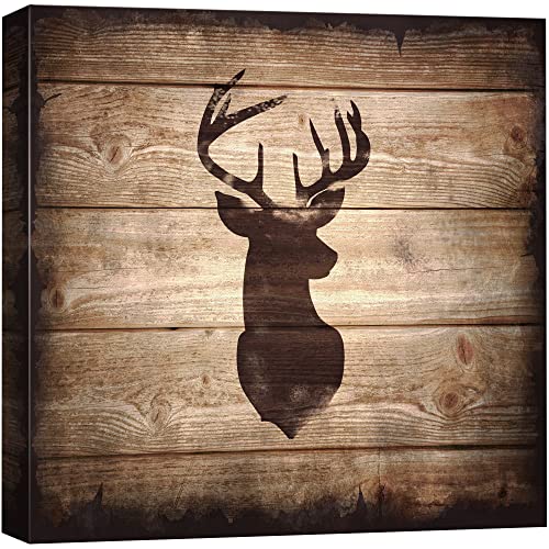 wall26 - Square Canvas Wall Art - Deer with Antler Silhouette on Rustic Wood Board Texture Background - Giclee Print Gallery Wrap Modern Home Art Ready to Hang - 12x12 inches - color: Artwork - 13, size: 12"L x 12"W
