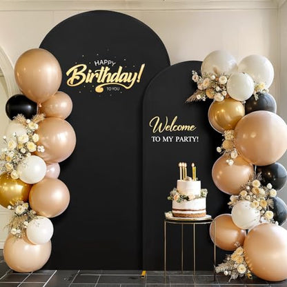 Set of 2 Black Arch Covers (6.6ft & 5ft) Spandex Stretchy Fitted Arch Backdrop Covers Wrinkle-Free Round Top Chiara Arch Stand Cover for Graduation Wedding Birthday Party Banquet Background - color: Black, size: 6.6FT, 5FT