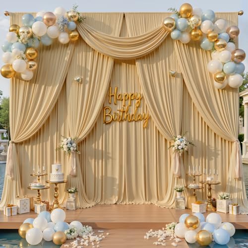 60x14ft Beige Backdrop Curtain for Party, 12 Panels Wrinkle Free 14 Foot Long Polyester Photo Backdrop Drapes Photography Background for Wedding Birthday Gathing - color: Beige, size: 5ft(W)x14ft(H),12panels
