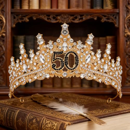 Birthday Crown for Women Crystal Princess Birthdays Tiaras Rhinestone Queen Headband Wedding Bridal Hair Accessories BirthdayProm Pageant Party Coming of Age Ceremony Photo Props - color: Gold-50