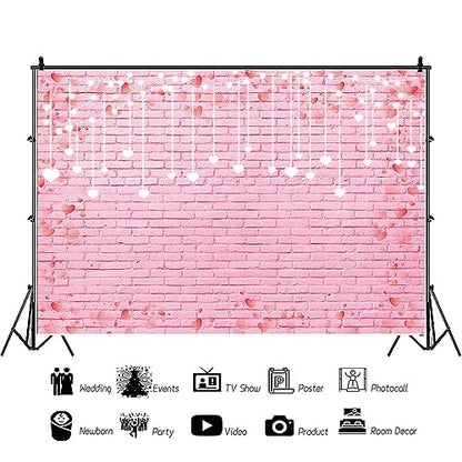 8x6ft Pink Brick Wall Backdrop Pink Love Heart Brick Texture Photography Background for Valentine's Day Bridal Shower Wedding Potrait Photo Booth Props - size: 8x6ft