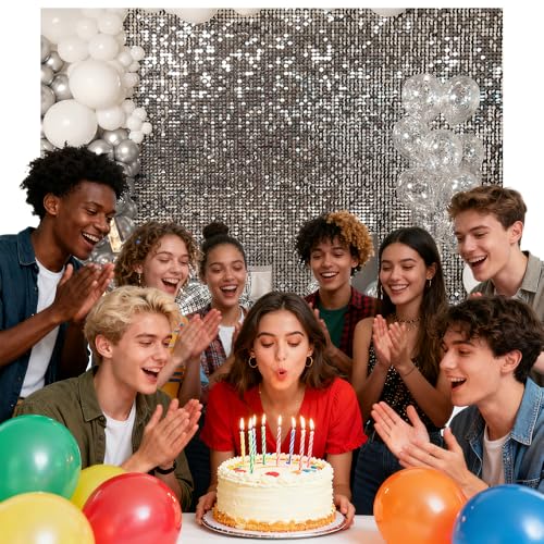 8x6FT Silver Sequin Photo Backdrop Balloons Star Shiny Sparkle Theme Photography Background Birthday Wedding Celebration Events Party Banner Decoration Photoshoot Supplies Polyester - size: 8x6FT