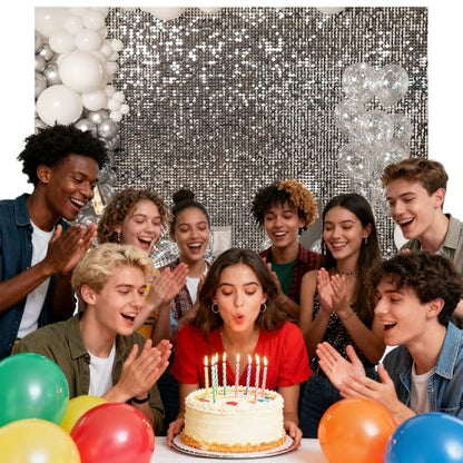 8x6FT Silver Sequin Photo Backdrop Balloons Star Shiny Sparkle Theme Photography Background Birthday Wedding Celebration Events Party Banner Decoration Photoshoot Supplies Polyester - size: 8x6FT