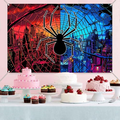 6×4FT Dark Psychedelic Spider Backdrop Birthday Movie Party Decorations Witch Photo Booth Studio Props TAYHB101 - size: 6x4FT