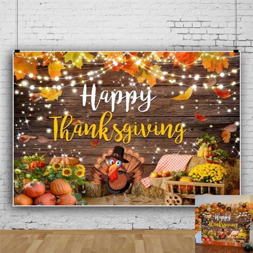 Thanksgiving Backdrop 7x5ft Fall Happy Thanksgiving Photography Background Party Decorations Banner Wooden Board Turkey Pumpkin Backdrop Family Photo Shoot Props - color: Multi, size: 7x5ft