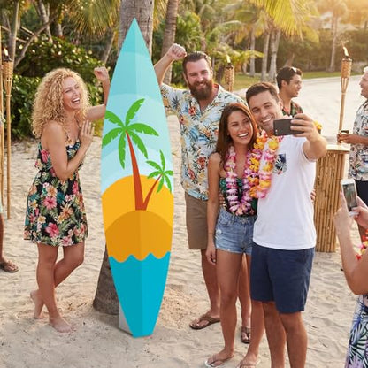 Yalikop 6 Ft Summer Surfboard Cardboard Cutout Stand Up Photo Prop - Hawaiian Tropical Party Decorations Standee Surfboard Foam Board for Garden Yard Sign Decor Beach Party Photography Background - style: Palm Tree