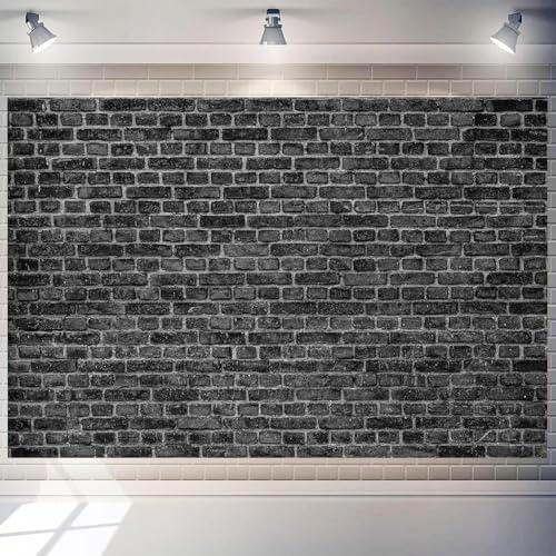 10 x 6 ft Black Brick Wall Backdrop Retro Stone Wall Photography Vintage Background Brick Party Decorations Banner Photo Shoot Supplies Polyester Fabric - color: BLACK, size: 10x6 FT
