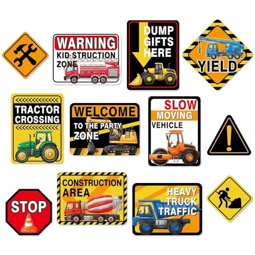 WERNNSAl Construction Party Decorations - 12PCS Truck Signs Birthday Decorations for Kids Boys Construction Birthday Party Supplies Funny Traffic Road Signs for Baby Shower Home Garden Yard Decor - style: Construction Truck