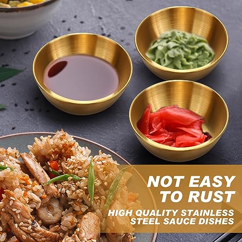 Tanlade 50 Pcs Metal Sauce Bowls 3.2 Inch Round Stainless Steel Seasoning Dishes Cups Mini Saucers Plates Small Sushi Dipping Bowls for Prep Ramekins Kitchen Party Supplies(Gold) - color: Gold