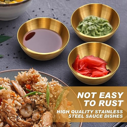 Tanlade 50 Pcs Metal Sauce Bowls 3.2 Inch Round Stainless Steel Seasoning Dishes Cups Mini Saucers Plates Small Sushi Dipping Bowls for Prep Ramekins Kitchen Party Supplies(Gold) - color: Gold