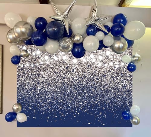 Royal Blue Backdrop Blue and Silver Glitter Backdrop for Photography,Prom,Graduation,New Year Party Banner Portrait Family Photo Props - color: Blue, size: 8x6ft