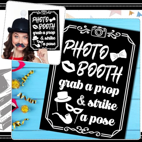 Briwooody Photo Booth Sign with Stand Retro Background Table for Indoor and Outdoor Party Theme Event Photography Props Desktop Decoration Supplies - style: Classic
