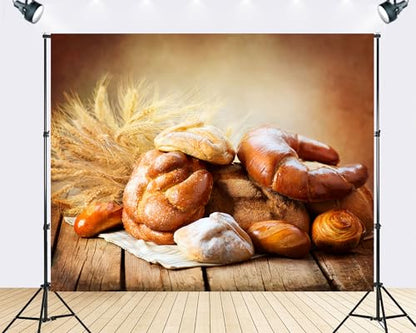 Trykid 12x10ft Fresh Artisan Bread Wheat Backdrop Homemade Bakery Food Photography Background Cooking Class Farmers Market Party Decoration Tapestry Photo Booth Prop Fabric - size: 12x10ft
