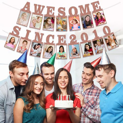 Pre-strung Awesome Since 2010 Photo Banner Birthday Decorations for Girls Women- Pink Rose Gold Glitter Sweet 16th Birthday and Anniversary Decorations Party Supplies - style: Pink Rose Gold 16th
