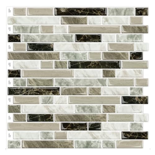 Yipscazo 10 Sheets Peel and Stick Backsplash for Kitchen,12''x12'' Waterproof Stick on Backsplash Smart Tiles for Bathroom,Removable Self Adhesive Wall Tiles (Marble Beige&Brown) - color: Marble Beige&brown