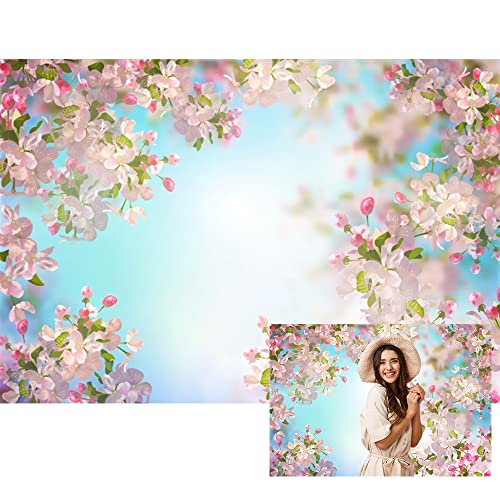 Renaiss 5x3ft Pink Floral Backdrop Romantic Cherry Blossom Blue Sky Sunshine Nature Scenery Polyester Photography Background for Wedding Kids Baby Birthday Party Decor Photo Props - color: WSNWH17782, size: 5x3ft