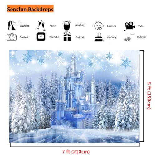 Sensfun Winter Ice Wonderland Backdrop Princess Wonderland Party Decorations,Crystal Ice Castle Snowflake Photography Background for Girl Onderland Birthday Banner Portrait Photo Booth Prop 7x5ft - size: 7X5ft