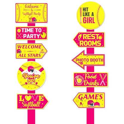 20PCS Softball Birthday Decorations Sign Softball Cutouts Yard Outdoor Wall Road Decors Directional Signs for Sports Themed Birthday Baby Shower Decors Party Supplies Photo Props - style: Softball