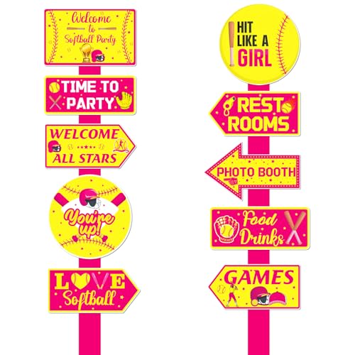 20PCS Softball Birthday Decorations Sign Softball Cutouts Yard Outdoor Wall Road Decors Directional Signs for Sports Themed Birthday Baby Shower Decors Party Supplies Photo Props - style: Softball