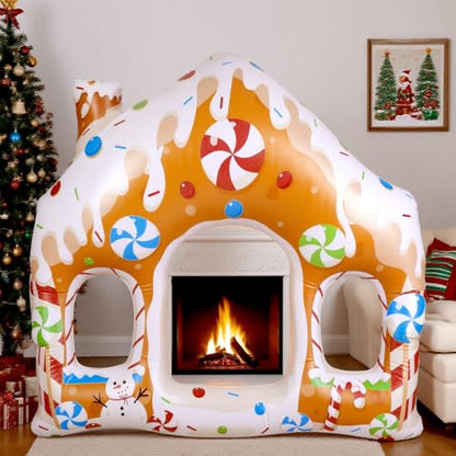 Colingmill 55 Inch Christmas Gingerbread House Photo Frame Inflatable Balloon Decorations Photo Backdrop Booth Selfie Frame Background for Xmas Gift Party Supplies - style: Gingerbread House