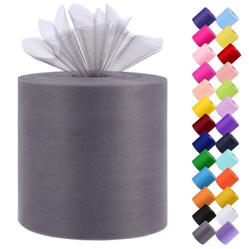 Tulle Fabric Roll, 6” by 200 Yards (600FT) Tulle Organza Fabric Spool for DIY Tutu Skirt Baby Shower Decor Wedding Backdrop Crafts Birthday Party Supplies (Grey) - color: Grey