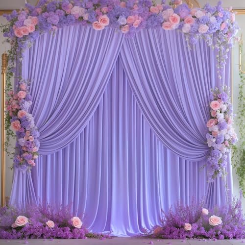 8x10FT Lavender Backdrop Curtains for Wedding Parties, Wrinkle Free Polyester Photography Backdrop Drapes for Wedding Baby Shower Birthday Parties Stage Background Stand Decorations 4x10ft,2 Panels - color: Lavender, size: W4' x H10'(2 Panels)