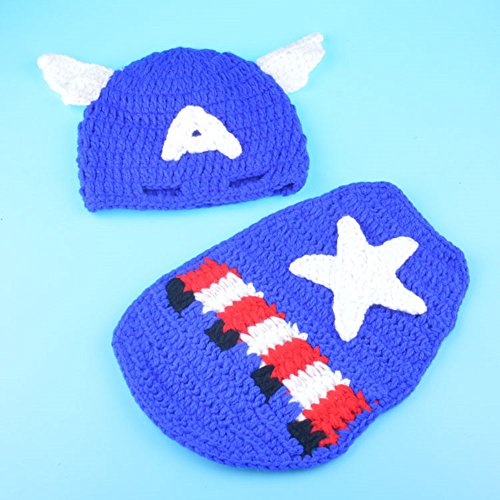 Pinbo Newborn Baby Boys Photography Prop Crochet Knitted Hat Cape Blue