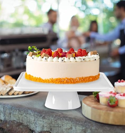 12.5" Square Ceramic Cake Stand 5-in-1 - White Pedestal Serving Platter for Wedding Birthday Party Baby Shower, Dessert Cupcake Fruit Display Stand, Multifunctional Kitchen Centerpiece - size: 12.5" x 12.5" x 3.7"