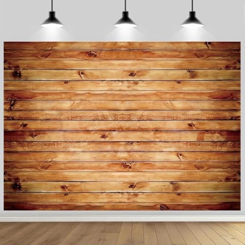 7x5FT Rustic Wood Wall Photography Backdrop Natural Brown Wooden Board Background Baby Shower Birthday Party Cake Table Decoration Banner Photo Studio Props Polyester