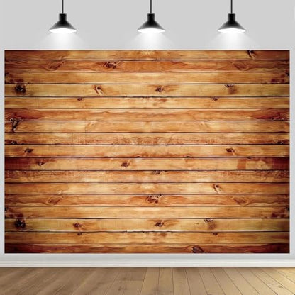 7x5FT Rustic Wood Wall Photography Backdrop Natural Brown Wooden Board Background Baby Shower Birthday Party Cake Table Decoration Banner Photo Studio Props Polyester