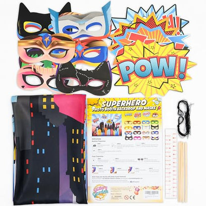 Wonder Woman and Other Superheroes Cityscape Photography Backdrop, Studio Props & Mask. Great as Super Hero City Photo Booth Background – Girl Birthday Party & Event Decorations - size: 4.5*6.0 feet