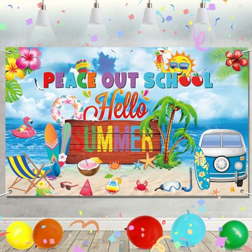 Schools Out for Summer Decorations: Last Day of School Decorations Peace Out School Hello Summer Backdrop End of School Year Party Decorations Hello Summer Photo Backdrop