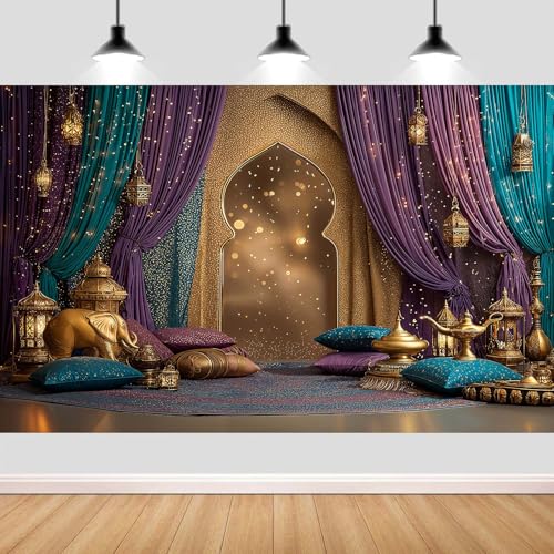 6X4ft Arabian Moroccan Nights Party Photography Backdrop, Moroccan Nights Purple Blue Curtain Lamp Luxurious Princess Wedding Birthday Baby Shower Party Background Decorations Photo Studio Props,2 - color: Purple2, size: 6 x 4 ft