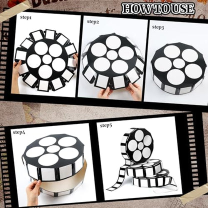 Bucherry 6 Pcs Movie Night Decorations Movie Theater Theme Party Decoration 12 Inch Large Cinema Props Box Film Reel with Filmstrip Centerpieces for Bridal Shower Birthday Party Supplies Film Backdrop