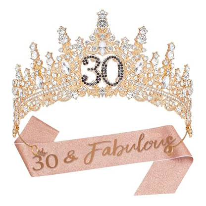 Birthday Crown for Women Crystal Princess Birthdays Tiaras Rhinestone Queen Headband Wedding Bridal Hair Accessories BirthdayProm Pageant Party Coming of Age Ceremony Photo Props - color: Gold-30