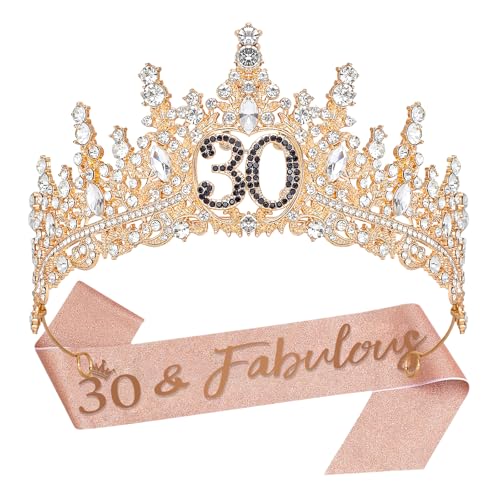 Birthday Crown for Women Crystal Princess Birthdays Tiaras Rhinestone Queen Headband Wedding Bridal Hair Accessories BirthdayProm Pageant Party Coming of Age Ceremony Photo Props - color: Gold-30