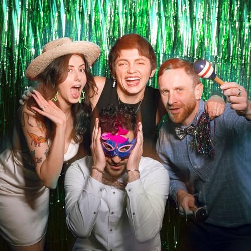 2 Pack Foil Curtain Backdrop Green Metallic Tinsel Foil Fringe Curtains Photo Booth Props for Birthday Wedding Engagement Baby Shower Bachelorette Christmas Holiday Celebration Party Decorations - color: Green, size: 2 Pcs