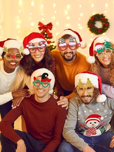 HOVACY 50 Pcs Christmas Glasses for Women, Christmas Glasses Bulk, Plastic Santa Accessories for Xmas Decorations Accessories