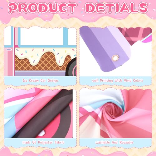 Haull Ice Cream Birthday Truck Photo Prop Ice Cream Frame Decoration Large Fabric Backdrop Banner Carnival Themed Photo Booth Prop Background for Summer Holiday Baby Shower Birthday Party - style: Ice Cream