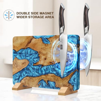 HOSHANHO Resin Magnetic Knife Block, Double Sided Magnetic Knife Holder and Kitchen Knife Organizer Storage, Thickened Acacia Wood Universal Knife Block for Chefs - size: 13*10*4.4 inch