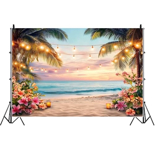 Yeele 12x6ft Sea Beach Backdrop for Photography Summer Tropical Floral Palm Trees Ocean Wave Sunset Sea Scenic Background for Hawaii Holiday Travel Kids Adults Family Portrait Photo Shoot Props - size: 12x6ft
