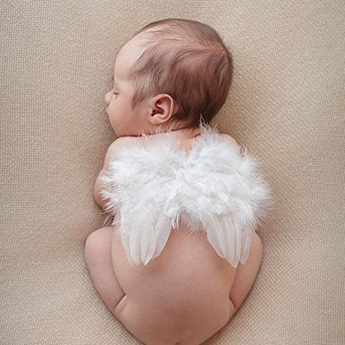 Holibeat 0-6M Newborn Baby Angel Wings with Feathers Newborn Photography Posing Props with a Headband (white1) - color: white1