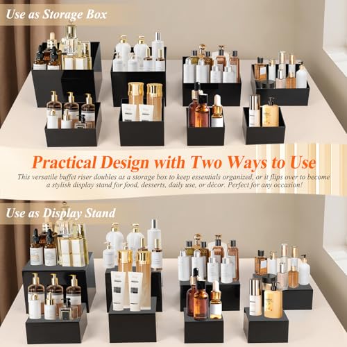 8Pcs Black Acrylic Buffet Risers with Mini Sign and Marker, Food Display Risers for Party Catering Dessert Jewelry, Acrylic Cube Nesting Boxes with Hollow Bottoms(9" 8.5" 8" 7.5" 6.8" 6" 5" 5") - size: 9" 8.5" 8" 7.5" 6.8" 6" 5" 5